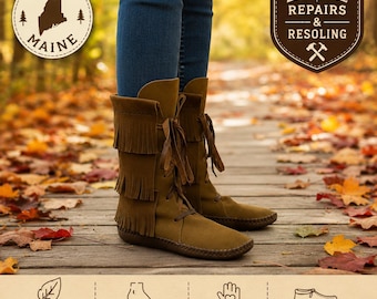 Mokasyny z frędzlami na zamówienie, ręcznie robione skórzane wysokie mokasyny, buty barefoot, rustykalne boho buty z frędzlami, wyprodukowane w Maine
