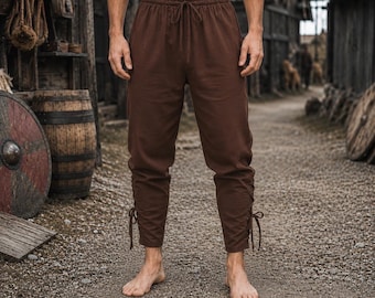 Mens Viking Pants Medieval Trousers Renaissance Clothing Norse Warrior Pants LARP Costume Ren Faire Outfit Drawstring Pants