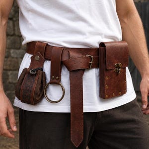 Middeleeuwse riem met zakjes voor mannen, leren Viking heuptasjesset, accessoire voor Renaissancebeurzen, LARP-kostuumriem, cosplay-uitrusting