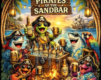 Camiseta de Sea Turtle Rum Co. Pirates Sandbar – Divertida camiseta para fiesta tropical en la playa
