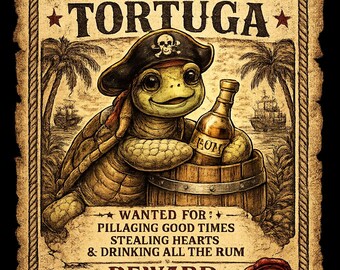 Camiseta con el póster "Se busca" del Capitán Tortuga / Diseño náutico de pirata Capitán Ron