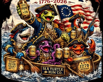 Camiseta de la tripulación de Sea Turtle Rum cruzando el río Delaware / 250 años de libertad