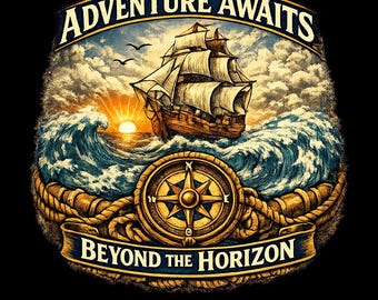 Camiseta de aventura con diseño de velero y brújula en la espalda