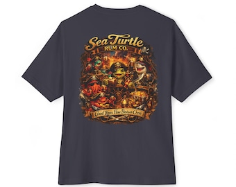 Camiseta con temática pirata: Bebida de ron con tortuga marina y amigos