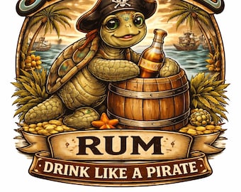 Camiseta de playa con estampado de tortuga marina y ron pirata / Camiseta de bebida tropical