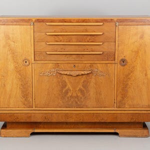 Antique Art Deco Oak Sideboard: Hand-Carved Solid Wood Console, Vintage Living Room Furniture