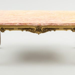 Vintage French Style Coffee Table   Luxury Pink Marble Top  Ornate Gold Gilt Carved Frame   Baroque Living Room Decor, Rococo Center Table