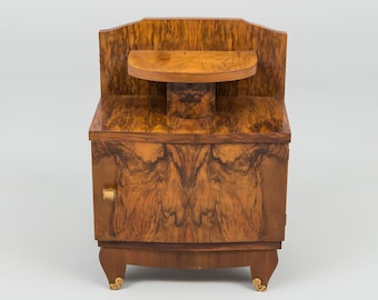 Art Deco Walnut Veneer Nightstand: Vintage Side Table, Luxury Wooden Furniture