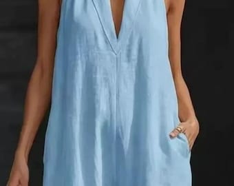 Sleeveless Wide Leg Jumpsuit: Loose Fit, Pockets, Minimalist Summer Outfit