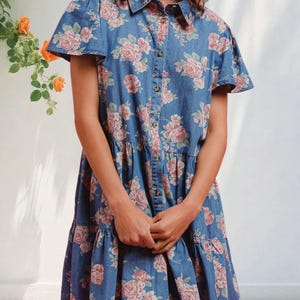 denim dress with roses Rose Denim Mini Dress