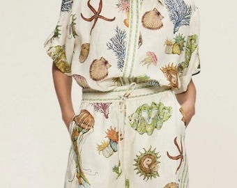 Seashell Print Shirt and Shorts Set | Women's Beach Vacation Coord, Resort Wear
