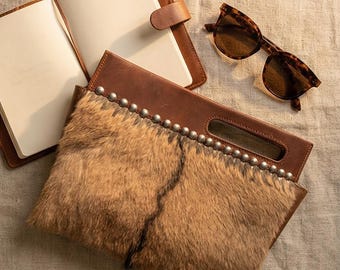 Red deer leather handbag