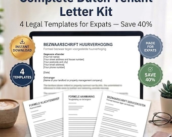 Dutch Tenant Legal Letter Template bundle for Expats (Rent Increase, Deposit, Service Charge, Huurcommissie)