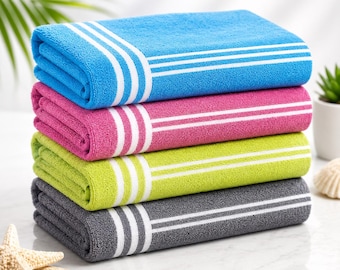 Turkish Cotton Beach Towels Set of 4, Oversized Quick Dry Sand Free (Carry Case)
