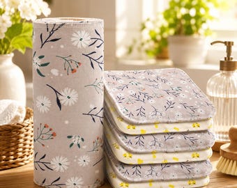 Reusable Paper Towels Roll, Washable Dish Cloths, Eco Friendly Kitchen Towels, Bee Daisy Cleaning Cloths, Zero Waste Home Decor