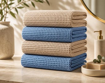430 GSM Microfiber Bath Towels Quick Dry Oversized Waffle Weave Lint-Free Soft Bathroom Towels 60x30 in 4 Pack Set