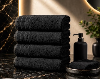 Pack of 4 Extra Large Bath Towels 30x60 Inches, 100% Cotton, Super Soft, Absorbent, Quick Dry, Lightweight, Bathroom, Black
