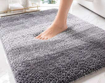 Grey Bathroom Rug 30x20, Non Slip Microfiber Floor Carpet, Soft Absorbent Shower Floor Cover, Machine Washable Decor