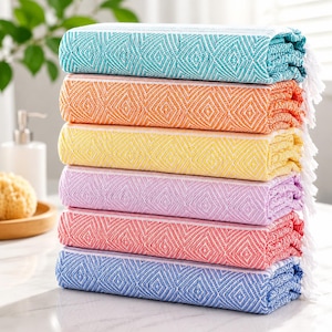 Oversized Turkish Beach Towels 6 Pack 74x38, Quick Dry Sand Free Travel Pool Swim Camping Blanket Set Cruise Essentials