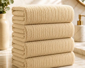 Bath Towels Set of 4, Extra Large 35x70 Bath Towels, Soft Microfiber Towels, Quick Dry Absorbent Towels, Beige Bathroom Towels