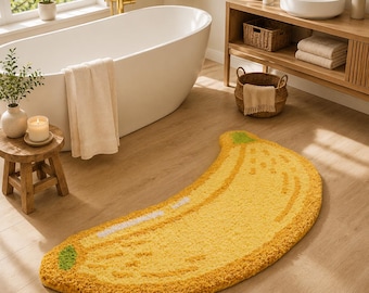 Banana Bath Mat, Fruit Runner, Non Slip Floor Covering, Absorbent Plush Accent Piece, Kawaii Home Decor, Kids Room Decor
