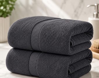 Jumbo Bath Sheets 2 Pack, 35x70 Bath Towels, 600 GSM Ring Spun Cotton, Quick Dry Towels, Soft Absorbent Grey Towels