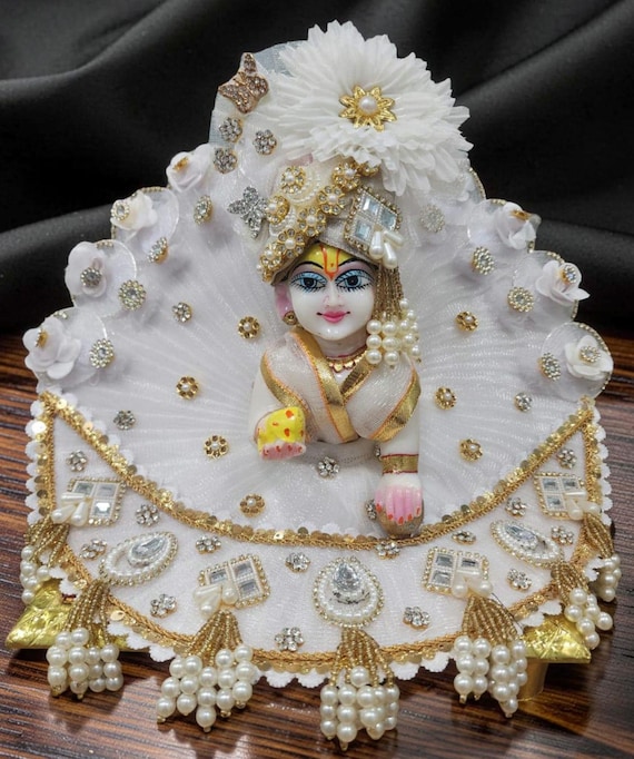 designer laddu gopal dress With Pagdi | Heavy Embroidery Krishna Ji Shrin a surprise gift. Size:S (Made to Measure) Wedding dress dev-position-all-new:number:48 Royal Blue and Gold