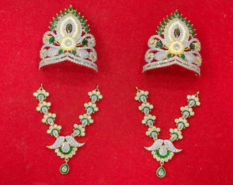 Set di gioielli AD, taglia 4-5 Laddu Gopal e Radha Krishna 9/10 pollici