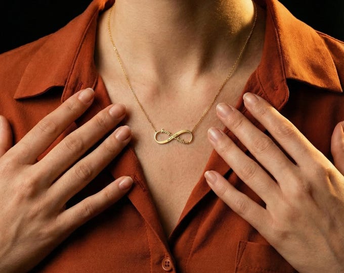 Personalized 18K Solid Gold Infinity Name Necklace, Anniversary Gift