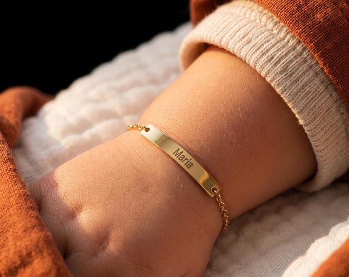 Engraved Solid Gold Baby Name Bracelet, Baptism Christening Gift