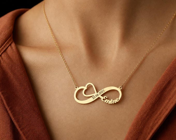 Personalized Date Infinity Necklace in 10K Solid Gold, Made to Order Fine Jewelry