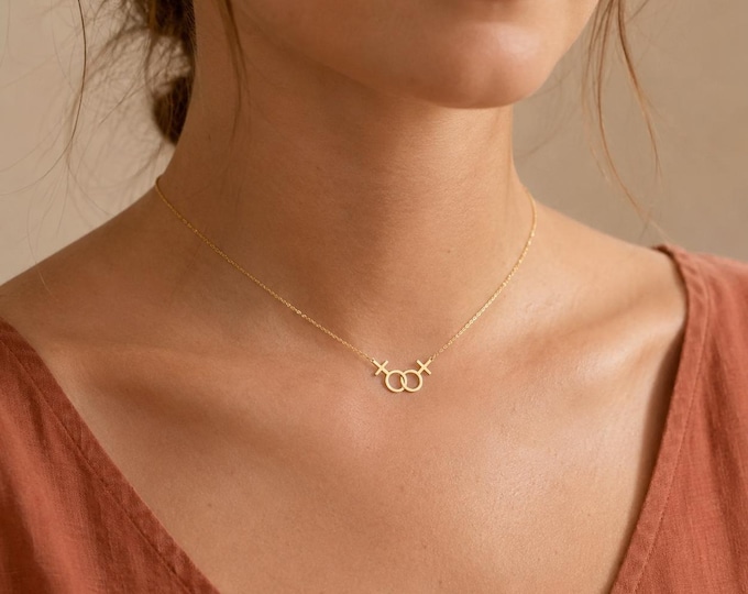 Double Venus Necklace, 8K/14K Solid Gold Lesbian Jewelry