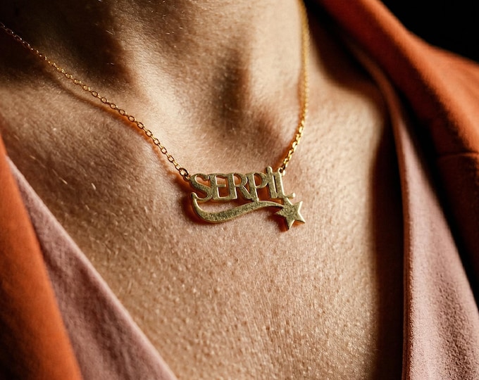 Custom Name Necklace with Star Charm, Solid Gold Personalized Jewelry