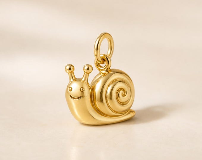 Solid Gold Snail Charm Necklace, Garden Pendant in 8K or 14K