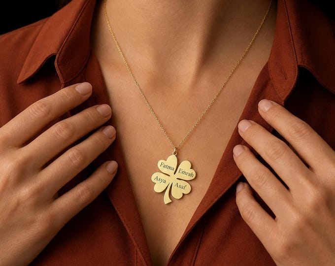 Four Name Clover Necklace in 8K or 14K Solid Gold