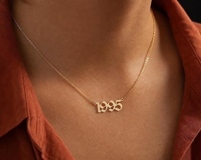 Custom Birth Year Necklace in 8K or 14K Solid Gold