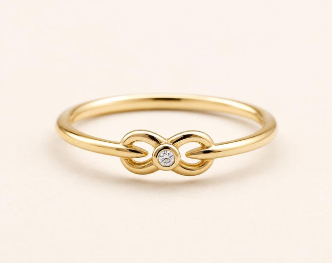 Solid Gold Infinity Ring, Dainty Zircon Band, Minimalist Promise Anniversary Gift