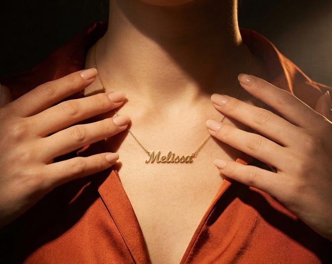 Personalized Script Name Necklace, 18K Solid Gold Heirloom