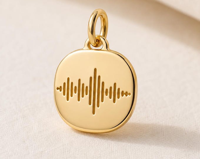 Personalized Soundwave Charm, Solid Gold Voice Message Pendant, 8K or 14K Custom Audio Keepsake, Memorial Gift