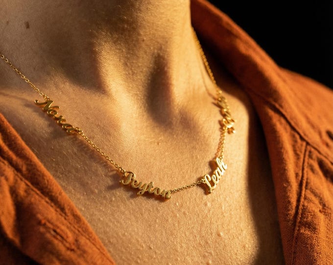 14K Solid Gold 2 Name Necklace, Personalized Family Keepsake Jewelry