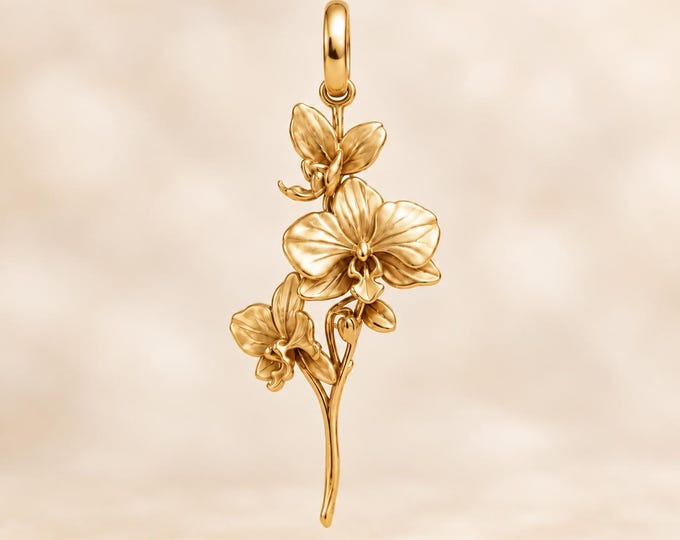Solid Gold Orchid Flower Charm, Botanical Floral Charm, Orchid Pendant Charm, Nature Inspired 8K 14K Gold Charm, Flower Jewelry Gift