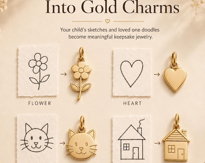 Turn Your Child's Drawing Into Solid Gold Charm, Custom Sketch Necklace, 8K 14K