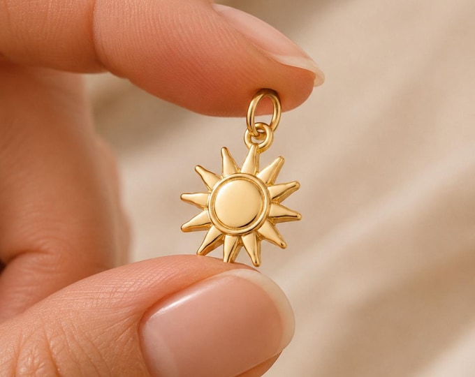 Sun Charm, 14K or 8K Solid Gold Celestial Necklace, Dainty Sunshine Pendant, Gift