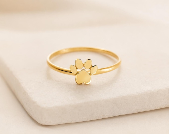 Paw Print Ring, 8K or 14K Solid Gold, Dainty Minimalist Pet Keepsake
