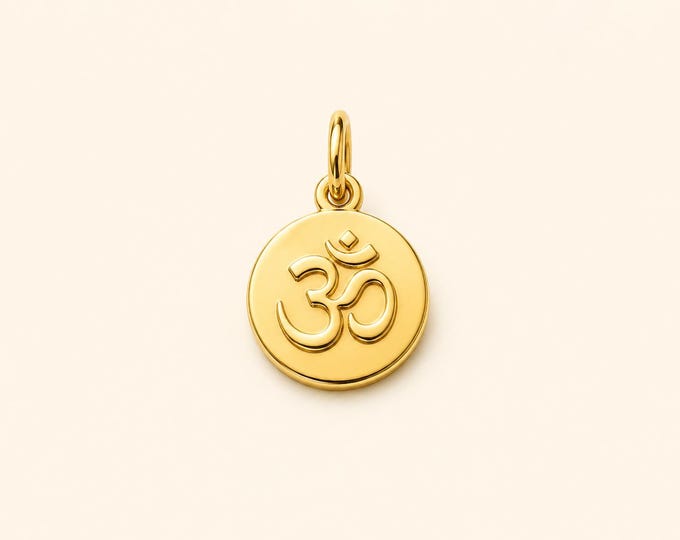 Solid Gold Om Charm in 8K & 14K, 3D Aum Coin Pendant Only, Spiritual Yoga Jewelry, Zen Medallion, Meaningful Mindfulness Gift