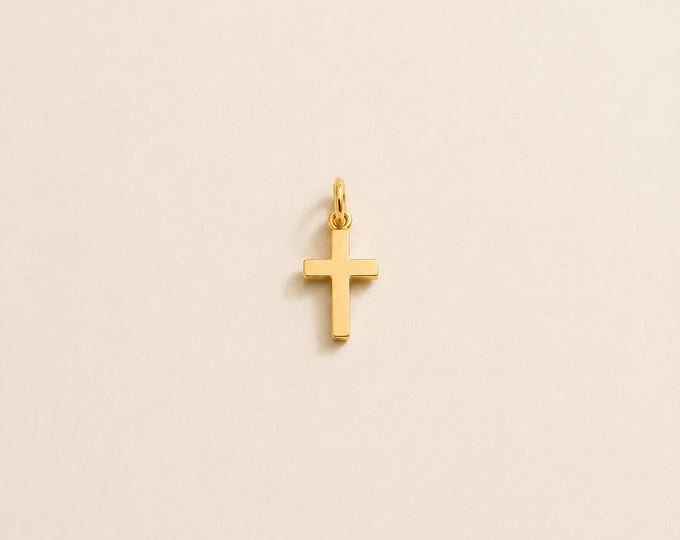 Cross Charm, 14K or 8K Solid Gold Christian Necklace, Dainty Faith Pendant, Baptism Gift