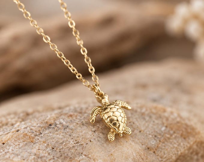 Sea Turtle Necklace in 8K or 14K Solid Gold, Dainty Ocean Pendant, Sea Life Jewelry, Gift for Turtle Lover