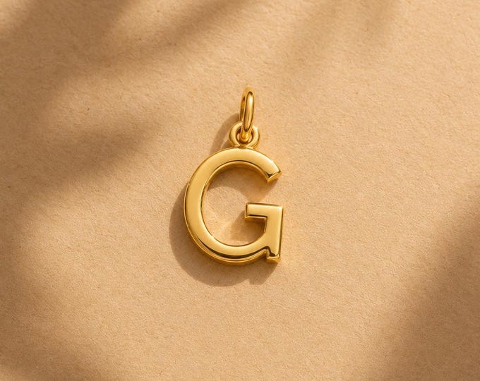 10K Solid Gold Initial Charm Pendant, Personalized Letter Bracelet, Custom Alphabet Keepsake