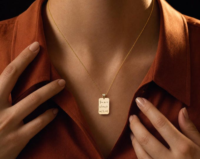 Handwriting Necklace, 8K or 14K Solid Gold Custom Message Pendant