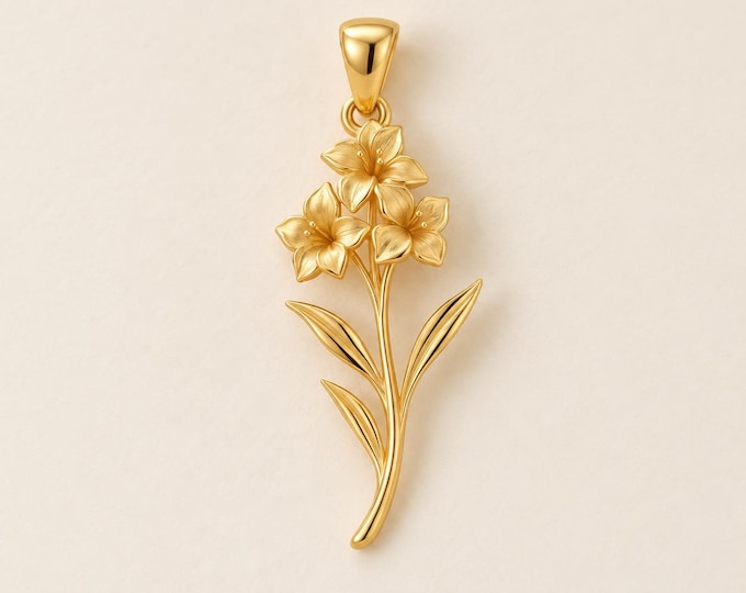 Solid Gold Flower Bouquet Charm, 8K or 14K, 12 mm Botanical Pendant